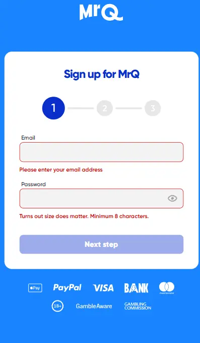 Mr Q Sign Up Step 1
