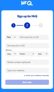 Mr Q Casino Sign Up Step 2