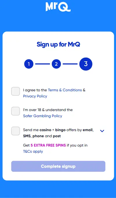 Mr Q Sign Up Step 3